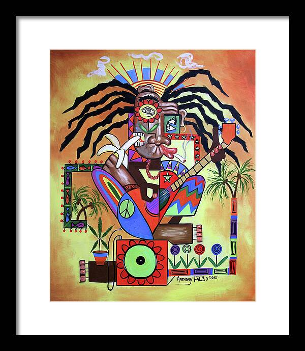 Abstract Framed Print featuring the painting Ya Mon 2 No Steal Drums by Anthony Falbo