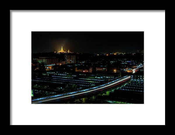 Shwedagon Framed Print featuring the photograph Yangon Cityscape at Night by Arj Munoz