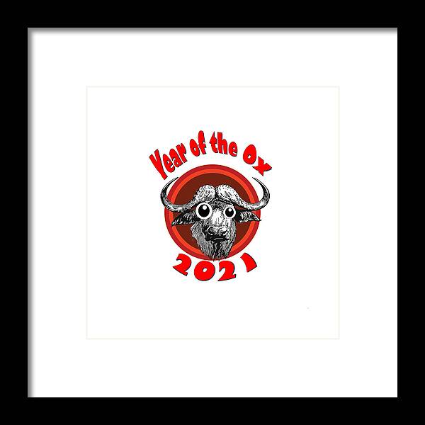Ox Framed Print featuring the digital art Year of the Ox 2 Googly Eye Transparent Background by Ali Baucom