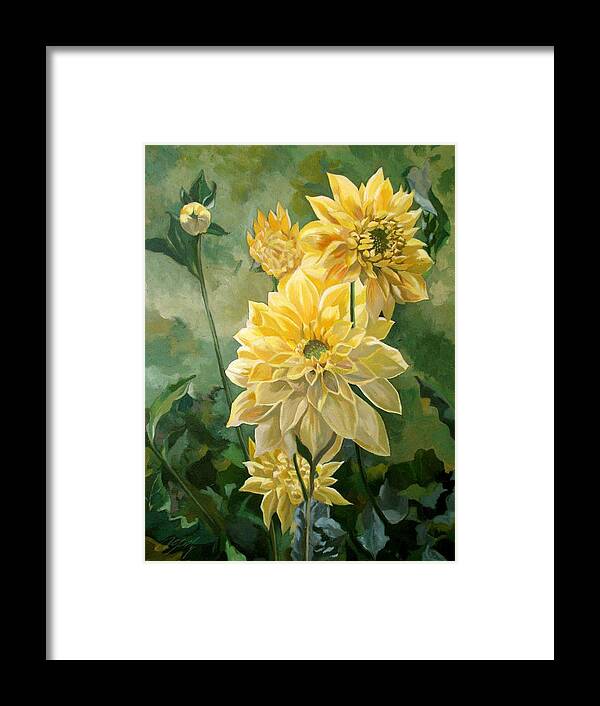 Flower Framed Print featuring the painting Yellow Dahlias by Alfred Ng