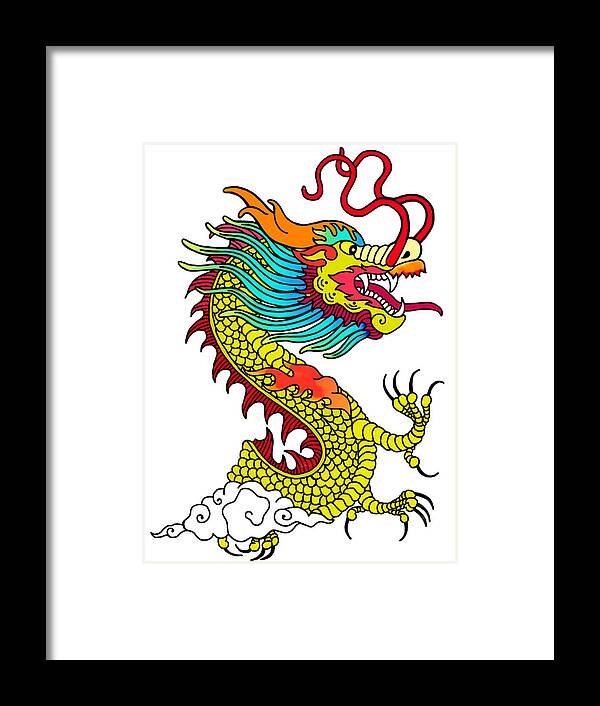 Yellow Dragon Head Framed Print featuring the mixed media Yellow Dragon Head by Anthony Seeker