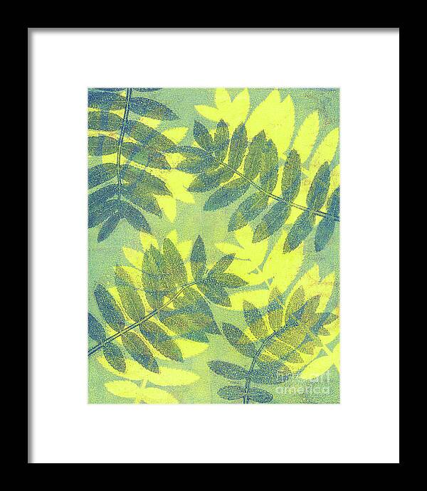 Plant Print Framed Print featuring the mixed media Yellow Green Blue by Kristine Anderson