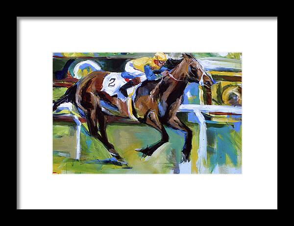 Kentucky Horse Racing Framed Print featuring the painting Yellow Horse Rider by John Gholson