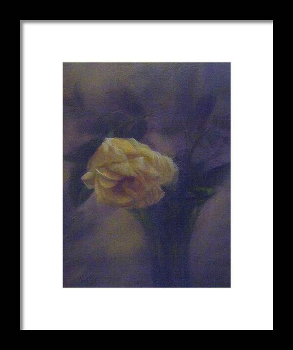 Rose Framed Print featuring the painting Yellow Rose in a Green Vase by Bill Puglisi