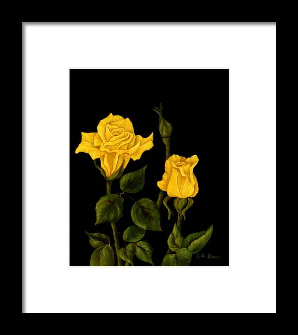 Rose Framed Print featuring the painting Yellow Rose of Texas by Charlotte Bacon