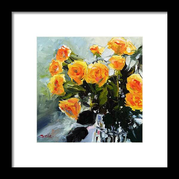 Floral Framed Print featuring the painting Yellow Roses by Sheila Romard