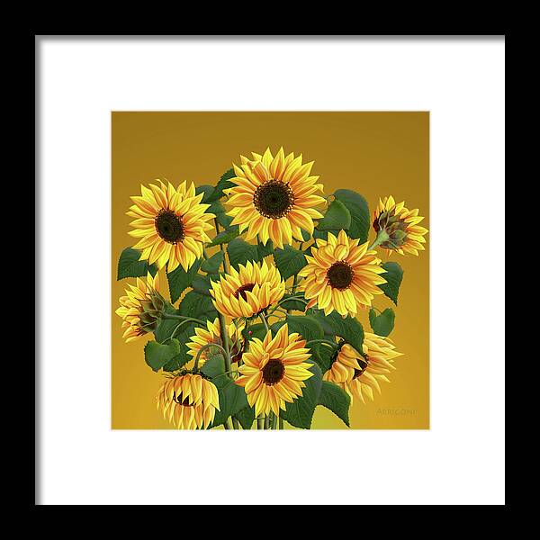 Sunflowers Framed Print featuring the painting Yellow Sunflowers by David Arrigoni