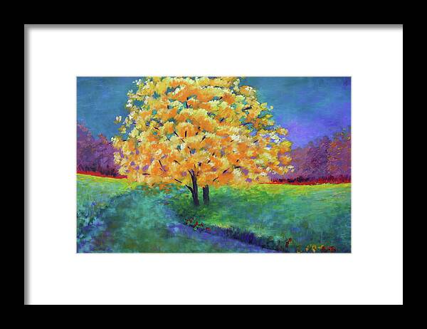 Landscape Framed Print featuring the painting Yellow Tree by Karin Eisermann