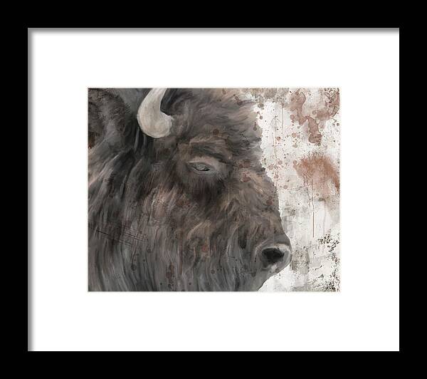 Abstract Framed Print featuring the digital art Yellowstone Buffalo by Ramona Murdock