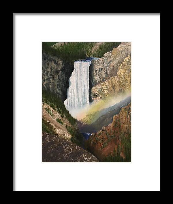 Waterfall Framed Print featuring the painting Yellowstone Falls by Marlene Little