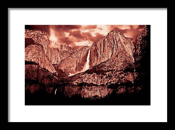 Yosemite Framed Print featuring the photograph YOSEMITE FALLS sepia by Walter Fahmy