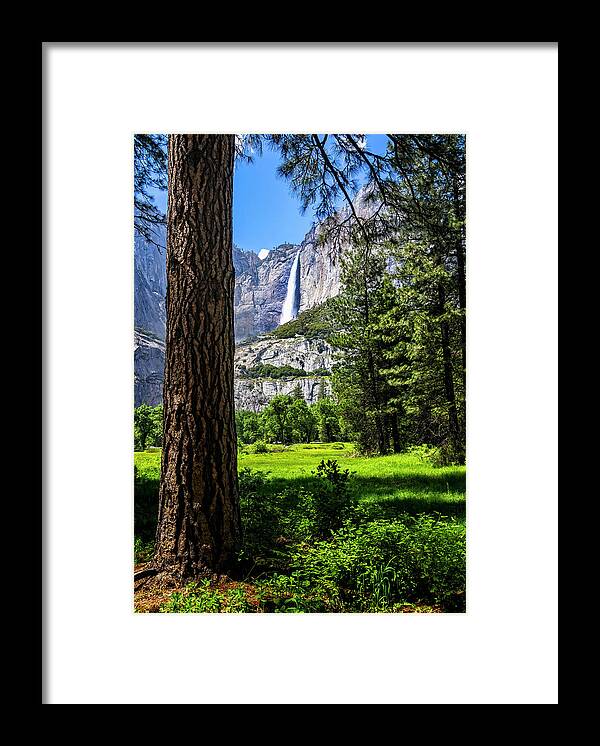 Yosemite Falls Through The Woods Framed Print featuring the photograph Yosemite Falls through the Woods by Carolyn Derstine