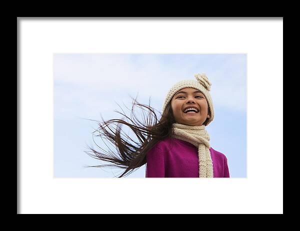 Outdoors Framed Print featuring the photograph Young Hispanic girl wearing hat and scarf outdoors by Terry Vine