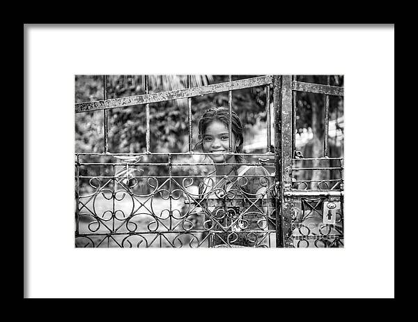 Innocence Framed Print featuring the photograph Young Indian Smile - Street beautiful girl portrait black and white by Stefano Senise