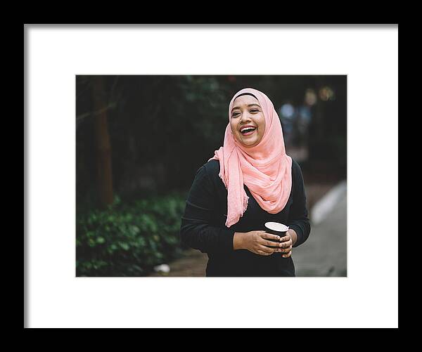 People Framed Print featuring the photograph Young Malay Female Holding Coffee Cup Smiling by Edwin Tan