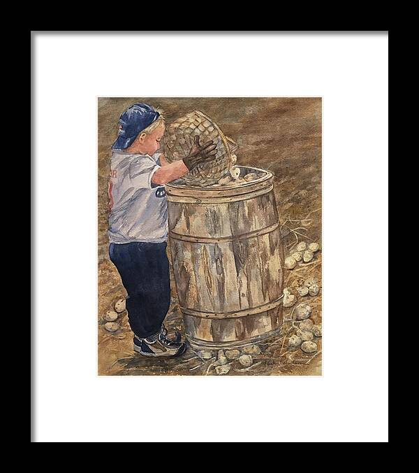 Aroostook County Framed Print featuring the painting Young Potato Picker by Paula Robertson