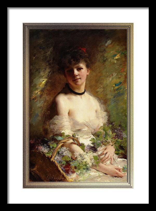 Young Woman With Flower Basket Framed Print featuring the painting Young Woman with Flower Basket by Charles Joshua Chaplin by Rolando Burbon