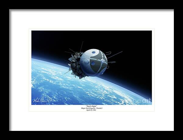 Spaceart Framed Print featuring the painting Yuri's Night by Mark Karvon