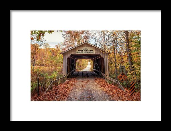 Parke County Framed Print featuring the photograph Zacke Cox Covered Bridge in Autumn by Susan Rissi Tregoning