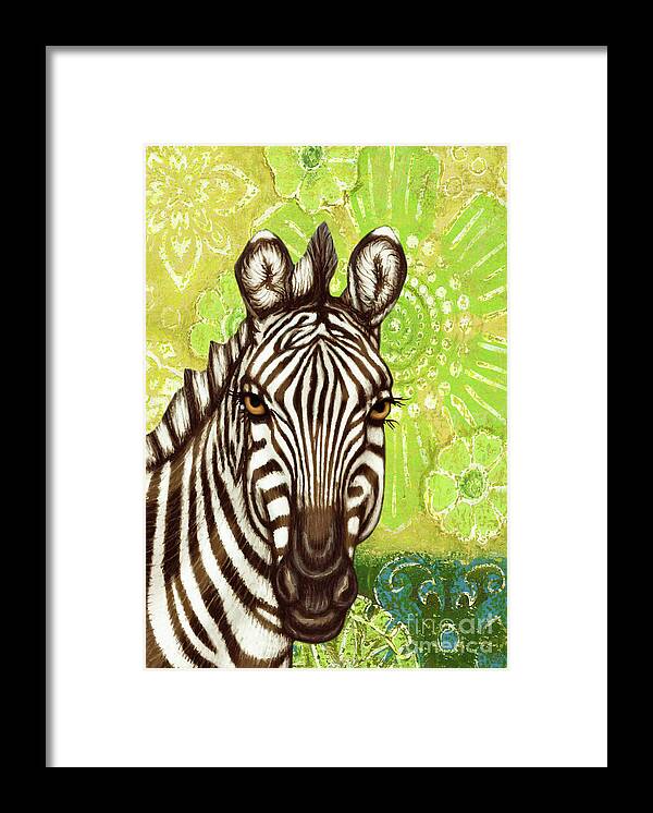 Zebra Framed Print featuring the painting Zebra Abstract Botanical by Amy E Fraser