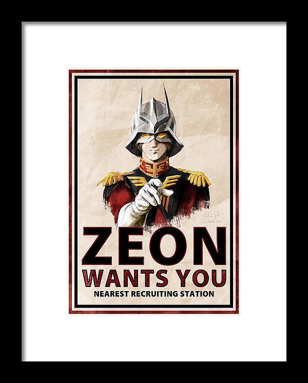 Sci-fi Framed Print featuring the digital art Zeon Wants You Char by Andrea Gatti