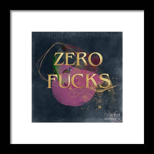 Collage Framed Print featuring the digital art Zero FCks - no floral by Janice Leagra
