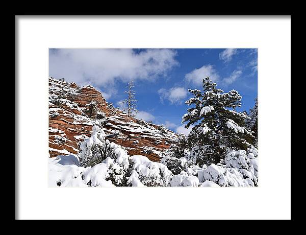 Zion Framed Print featuring the photograph Snowy Hoodoos East Zion by Bnte Creations