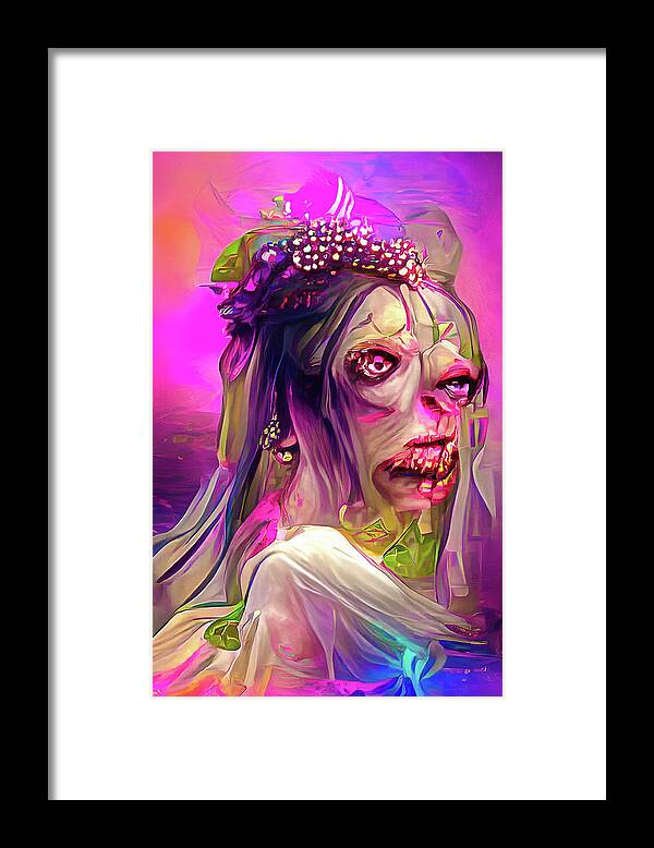 Zombie Framed Print featuring the digital art Zombie Bride 01 Colorful and Trippy by Matthias Hauser