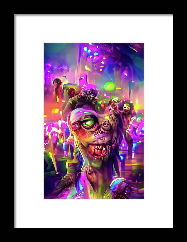 Zombie Framed Print featuring the digital art Zombie Disco 01 by Matthias Hauser