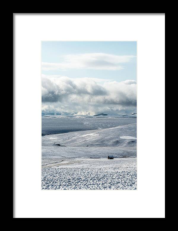 Outdoor; Zumwalt; Spring; Snow Storm; Barn; Joseph; Oregon; Zumwalt Prairie Framed Print featuring the digital art Zumwalt Prairie under Snow by Michael Lee