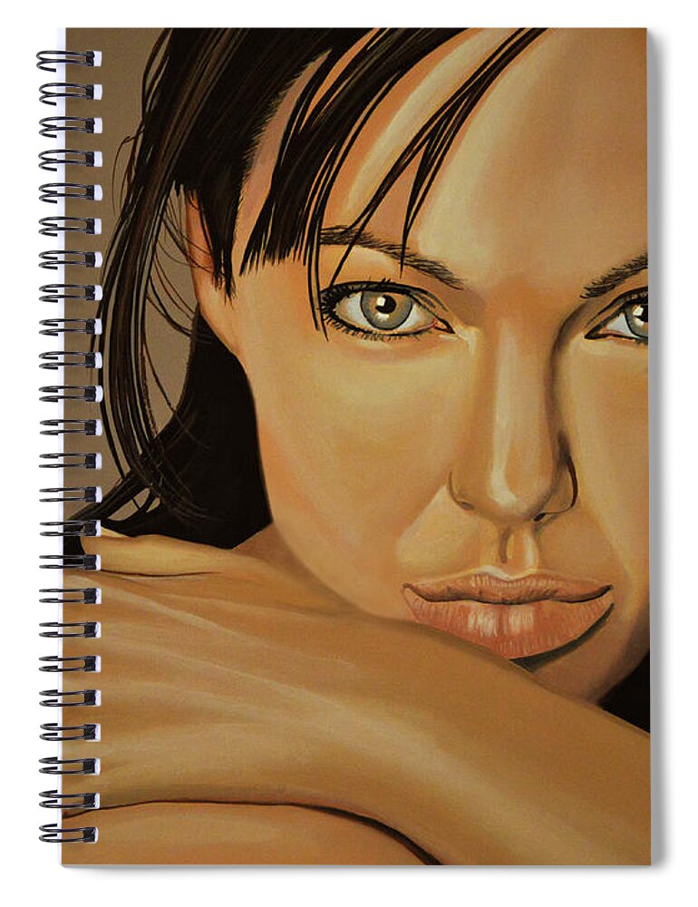 Angelina Jolie Spiral Notebook featuring the painting Angelina Jolie 2 by Paul Meijering