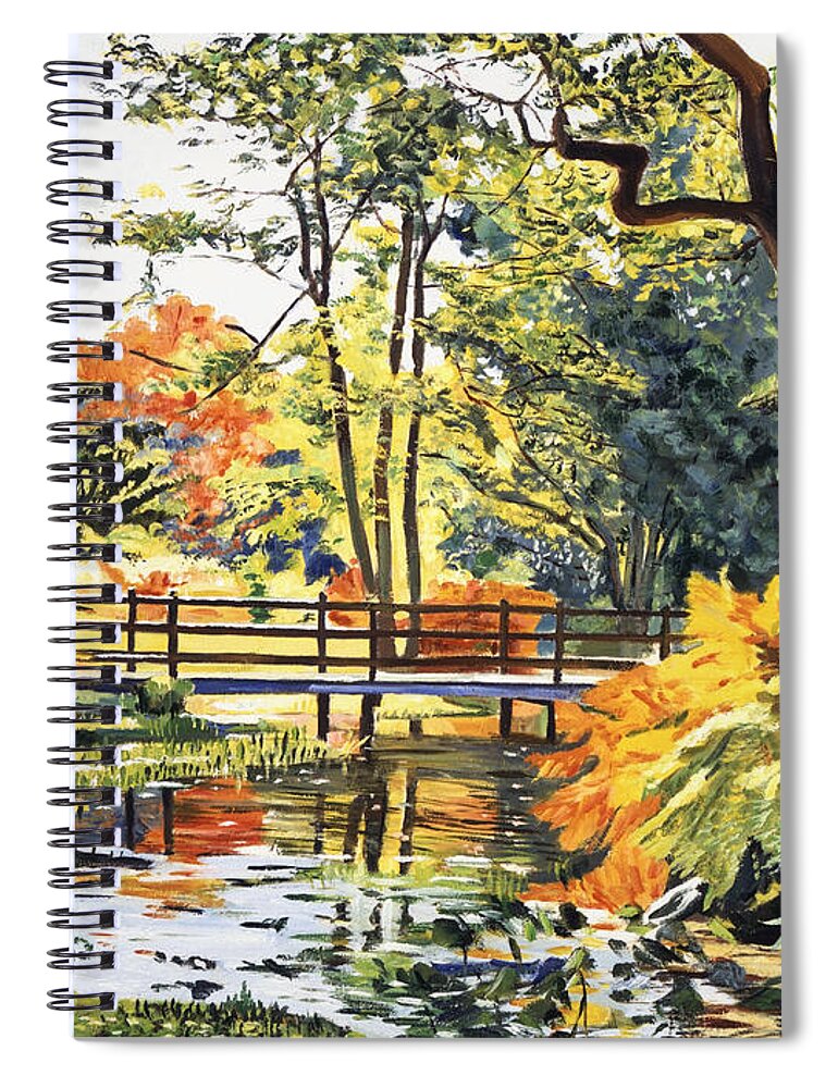 Landscape Spiral Notebook featuring the painting Autumn Water Bridge by David Lloyd Glover
