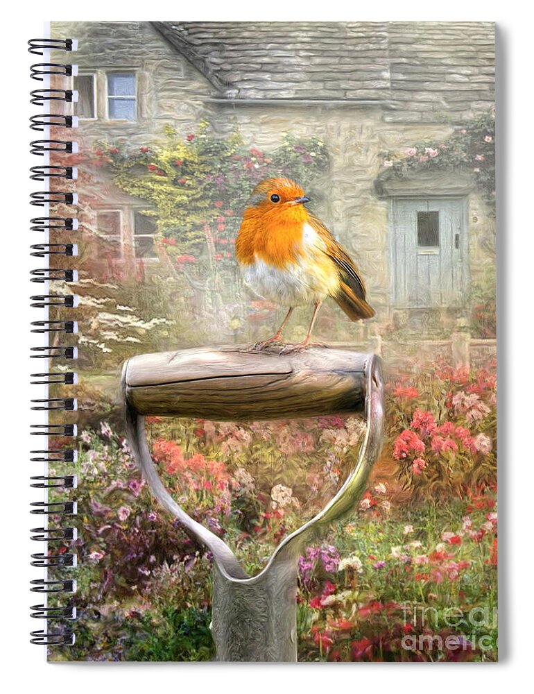 Robin Redbreast Spiral Notebook featuring the digital art English Robin by Trudi Simmonds