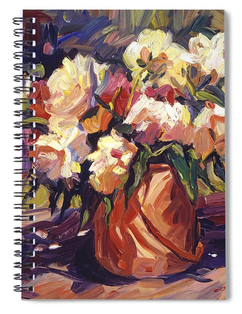 Still Life Spiral Notebook featuring the painting Flower Bucket by David Lloyd Glover