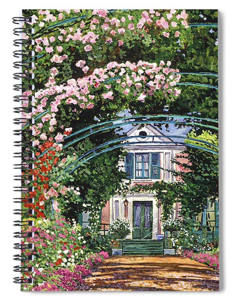 Gardenscapes Spiral Notebook featuring the painting Flowering Arbor Giverny by David Lloyd Glover