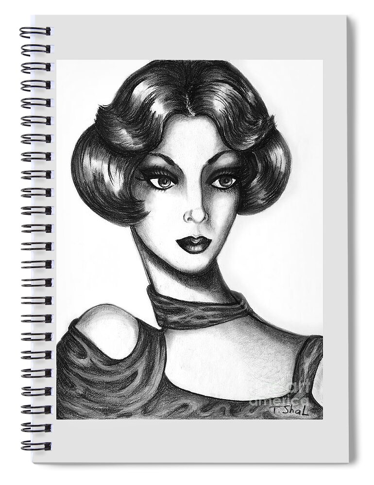 Art Spiral Notebook featuring the drawing Lady by Tara Shalton