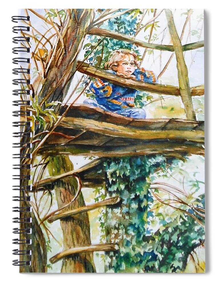 Tree House Spiral Notebook featuring the painting Long Long Thoughts by Trudi Doyle