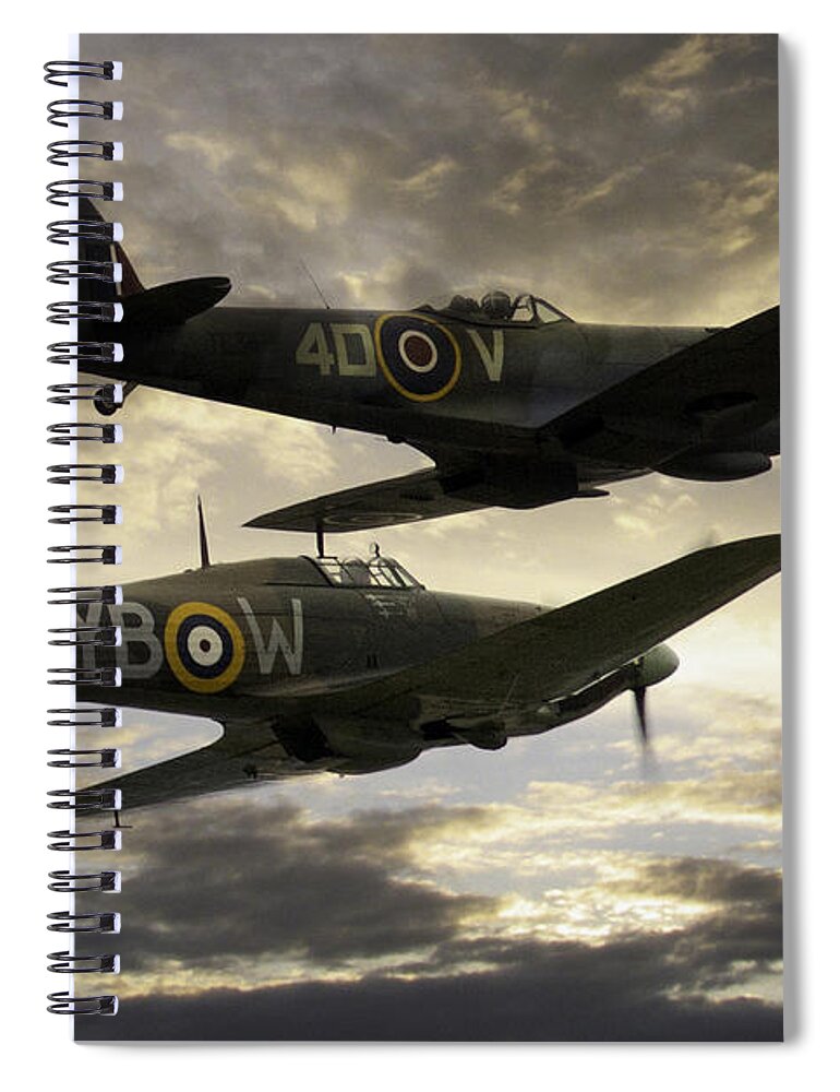Supermarine Spitfire Spiral Notebook featuring the digital art Spitfire and Hurricane by Airpower Art