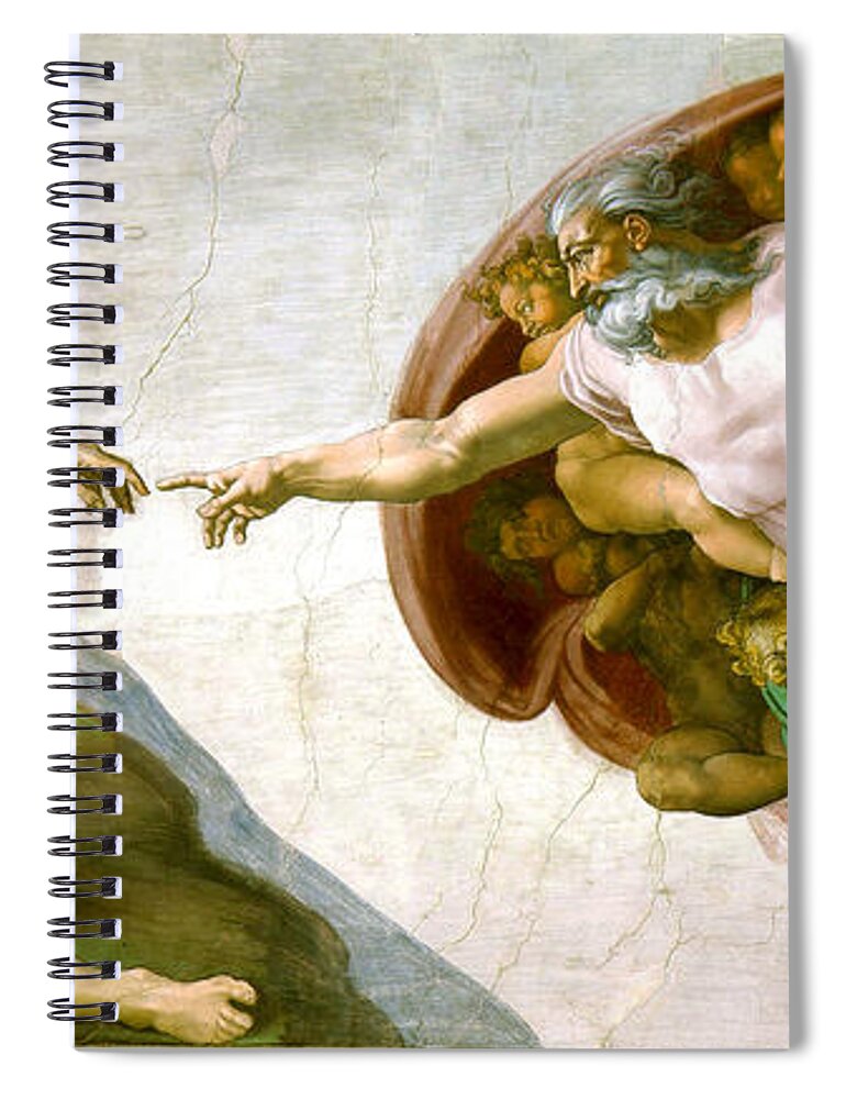 Michelangelo Di Lodovico Spiral Notebook featuring the painting  The Creation of Adam by Michelangelo di Lodovico Buonarroti Simoni