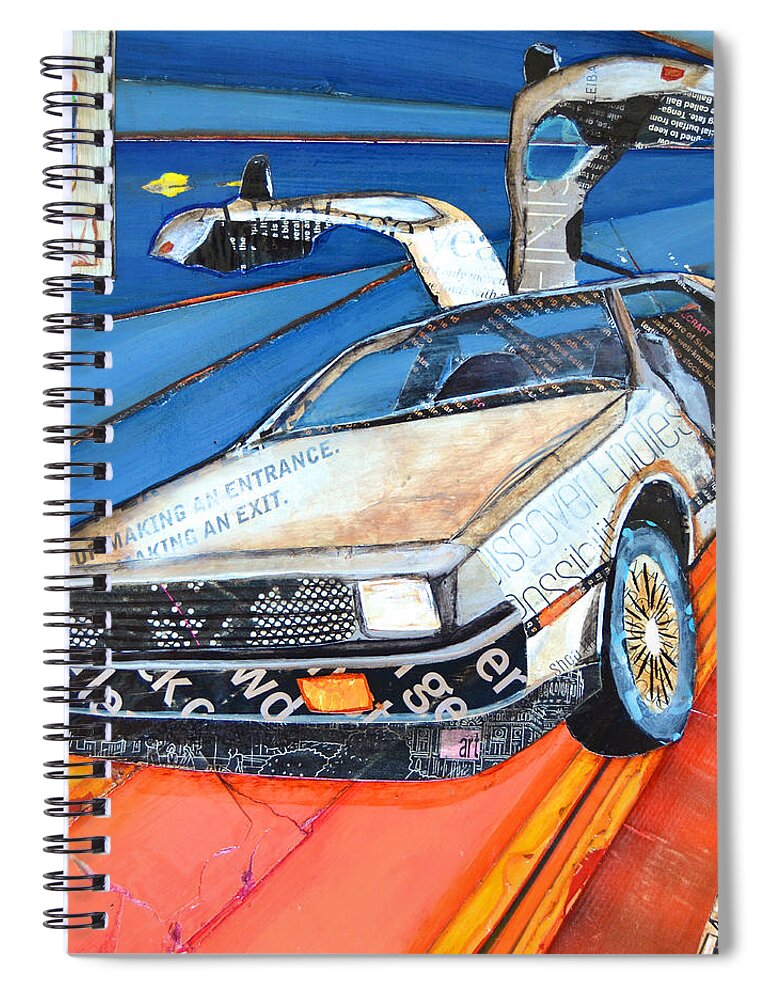 Back To The Future Spiral Notebook featuring the mixed media We Don't Need Roads by Danny Phillips