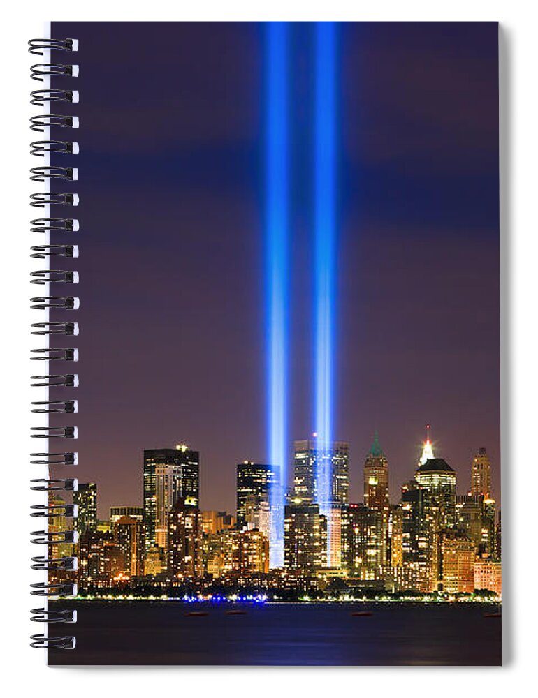 America Spiral Notebook featuring the photograph 09/11 - Tribute in Light by Henk Meijer Photography