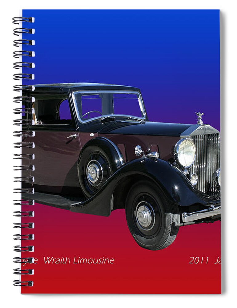 A Photograph Of The 1938 Rolls Royce Wraith Limousine By Jack Pumphrey Which Features An Independent Coil Sprung Front Suspension Based On A Packard 120 Retaining Semi Elliptical Leaf Springs On The Rear Axle Spiral Notebook featuring the photograph 1938 Rolls Royce Limousine by Jack Pumphrey