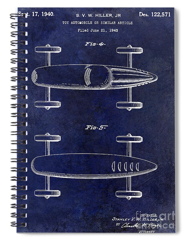 1940 Toy Car Patent Drawing Spiral Notebook featuring the photograph 1940 Toy Car Patent Drawing Blue by Jon Neidert