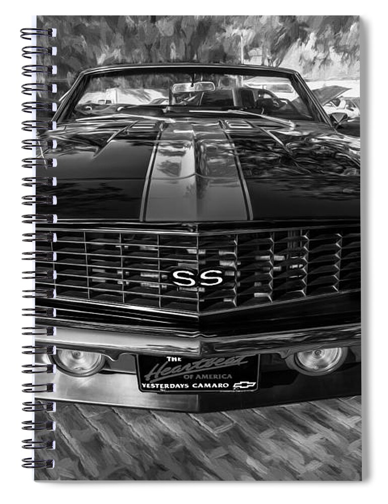 1969 Chevrolet Camaro Spiral Notebook featuring the photograph 1969 Chevy Camaro SS Painted BW by Rich Franco