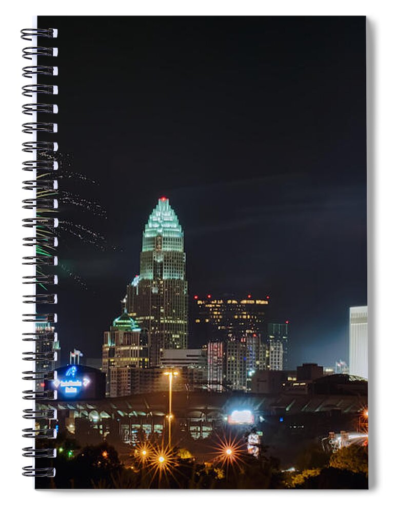 Carolina Spiral Notebook featuring the photograph 4th Of July Firework Over Charlotte Skyline #1 by Alex Grichenko