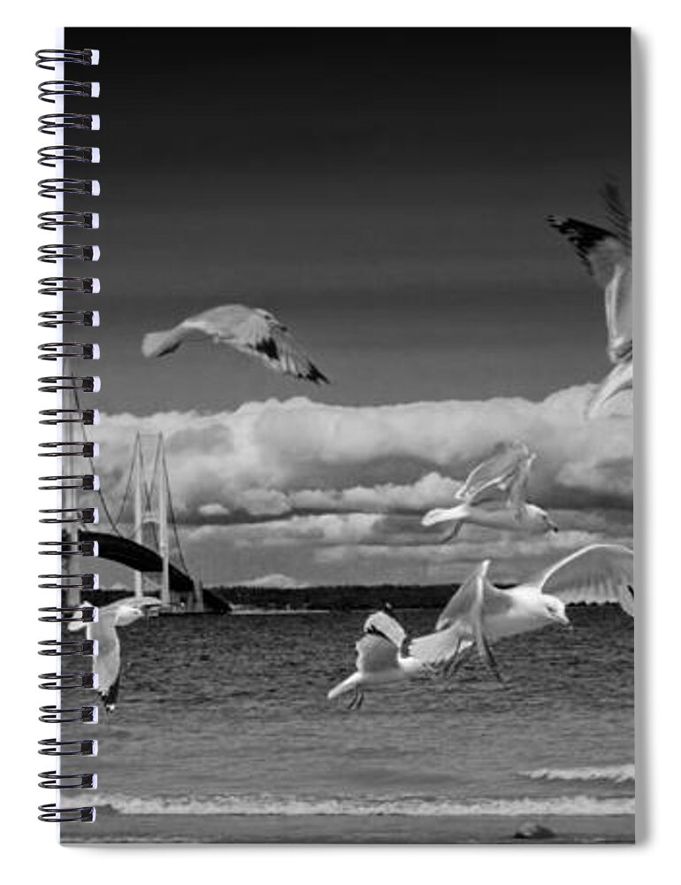 Art Spiral Notebook featuring the photograph A Flock of Gulls by the Straits of Mackinac #1 by Randall Nyhof