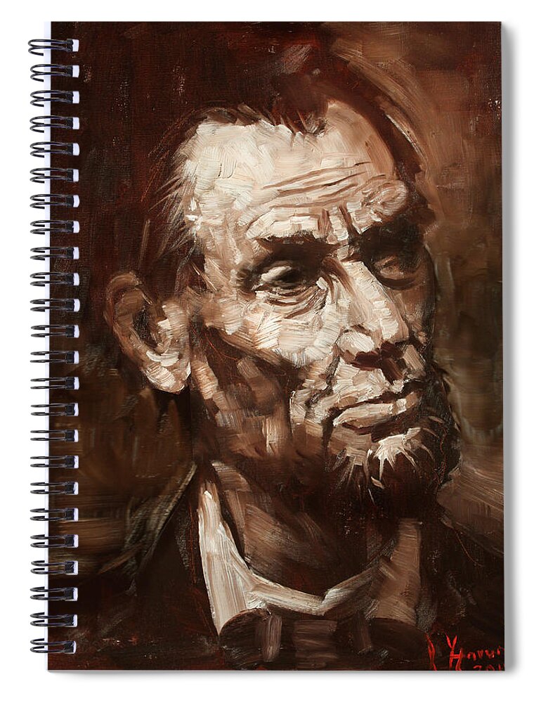 Abraham Lincoln Spiral Notebook featuring the painting Abraham Lincoln #2 by Ylli Haruni