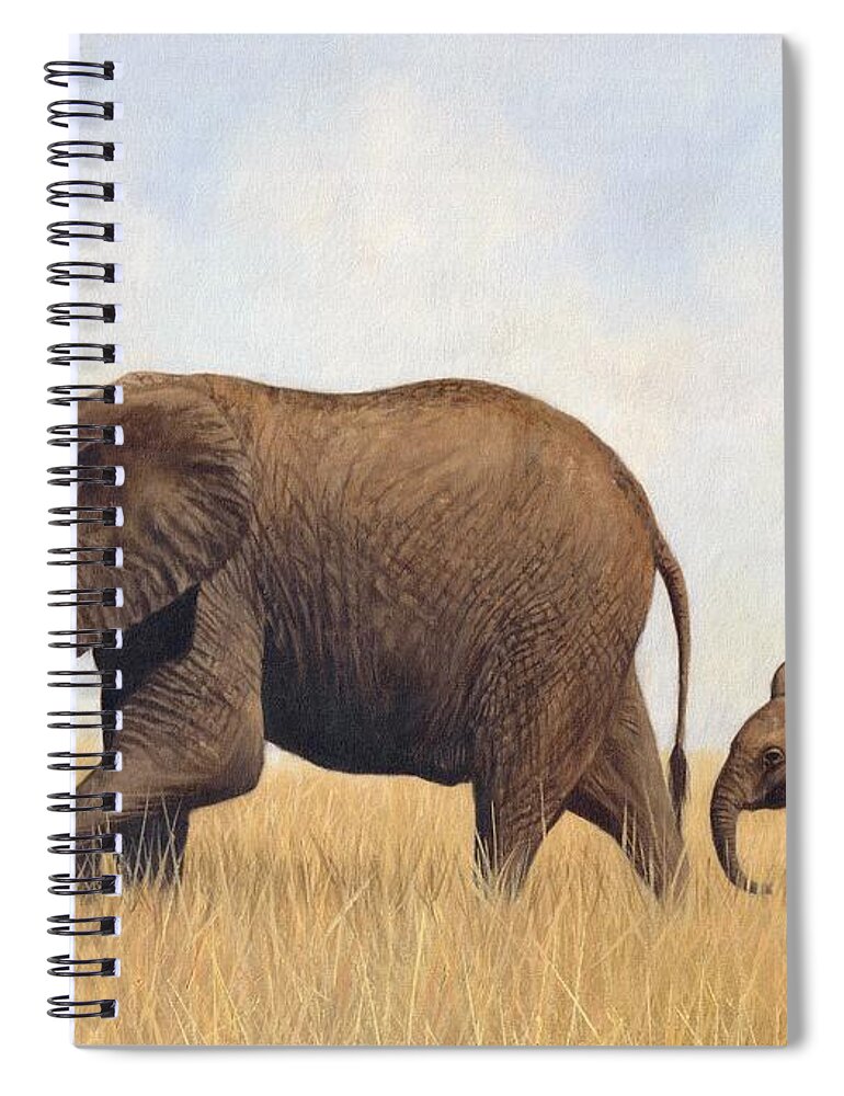 African Spiral Notebook featuring the painting African Elephants #2 by David Stribbling