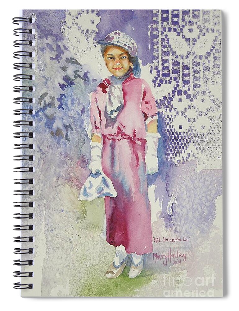 Girl Spiral Notebook featuring the painting All Dressed UP #1 by Mary Haley-Rocks