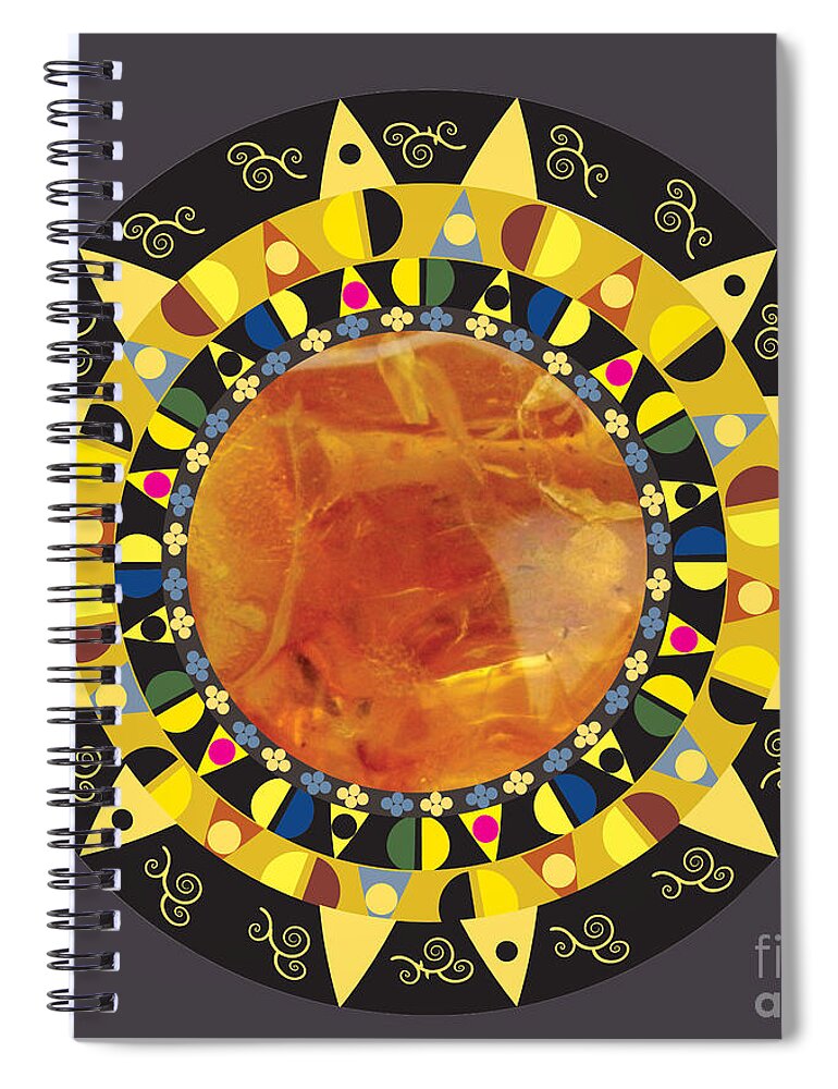 Amber Mandala Spiral Notebook featuring the digital art Amber Mandala by Kim Prowse